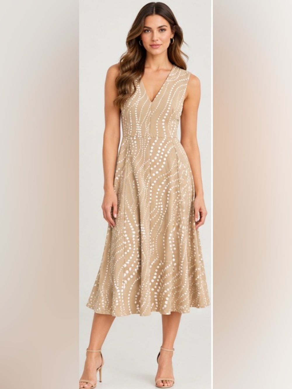 Tommy Hilfiger Fit & Flare Midi Dress Size 8 Sand Ivory NWT $139